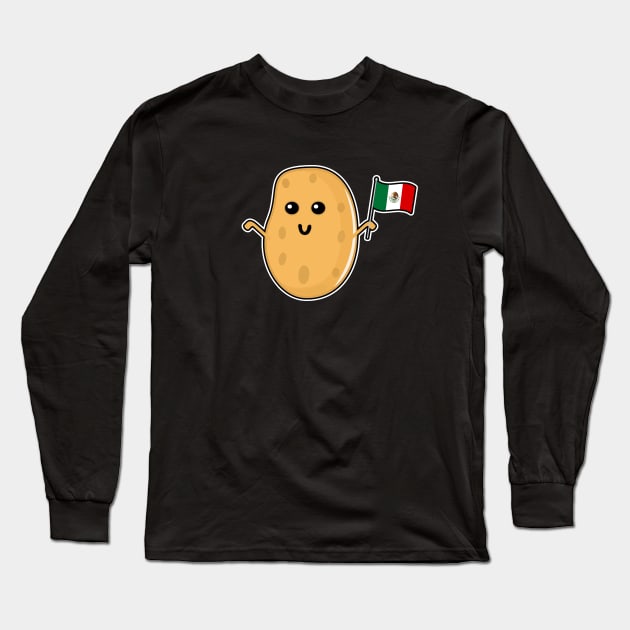 Potato With A Mexican Flag Long Sleeve T-Shirt by LunaMay